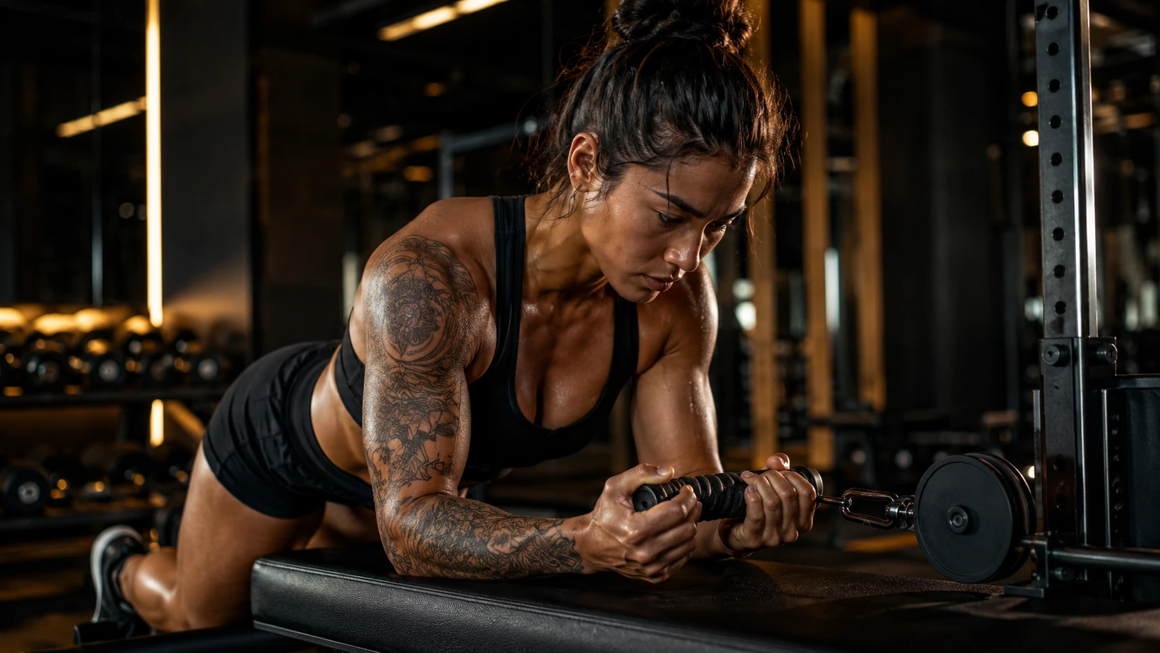 Athlete completing armwrestling-specific strength training in a modern gym